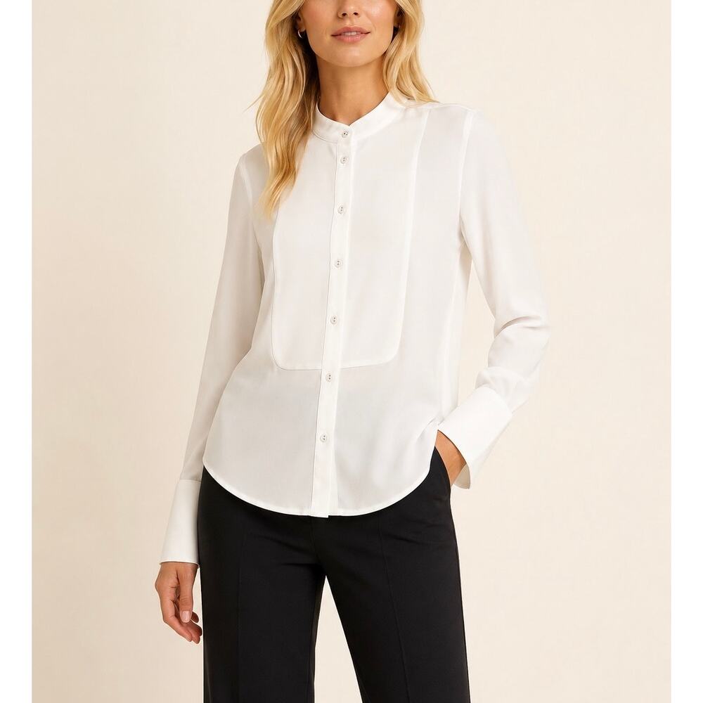 Victoria Beckham for Target White Stand Collar Button Front Blouse Size Small